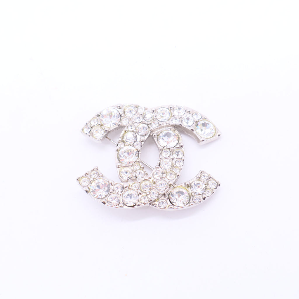 Crystal Detail CC Interlocking Logo Brooch