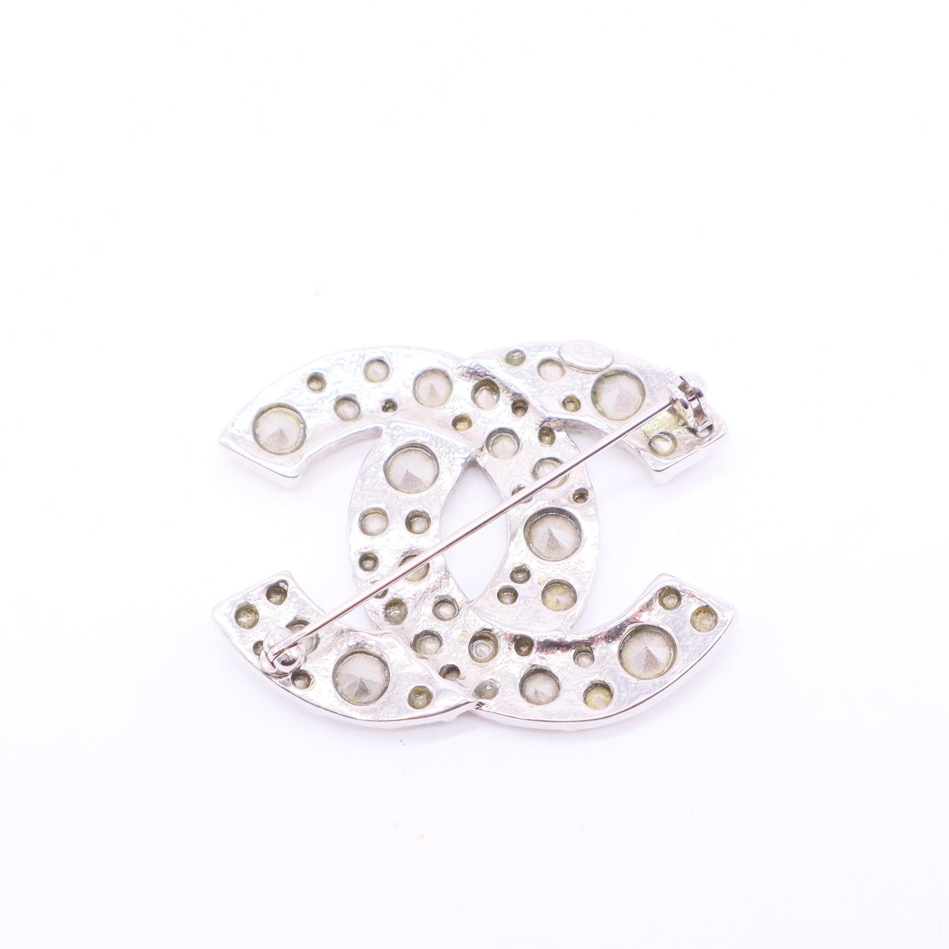 Crystal Detail CC Interlocking Logo Brooch