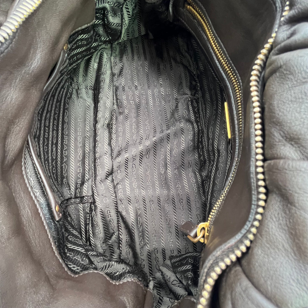  Dark Brown Gaufre Leather Tote twins
