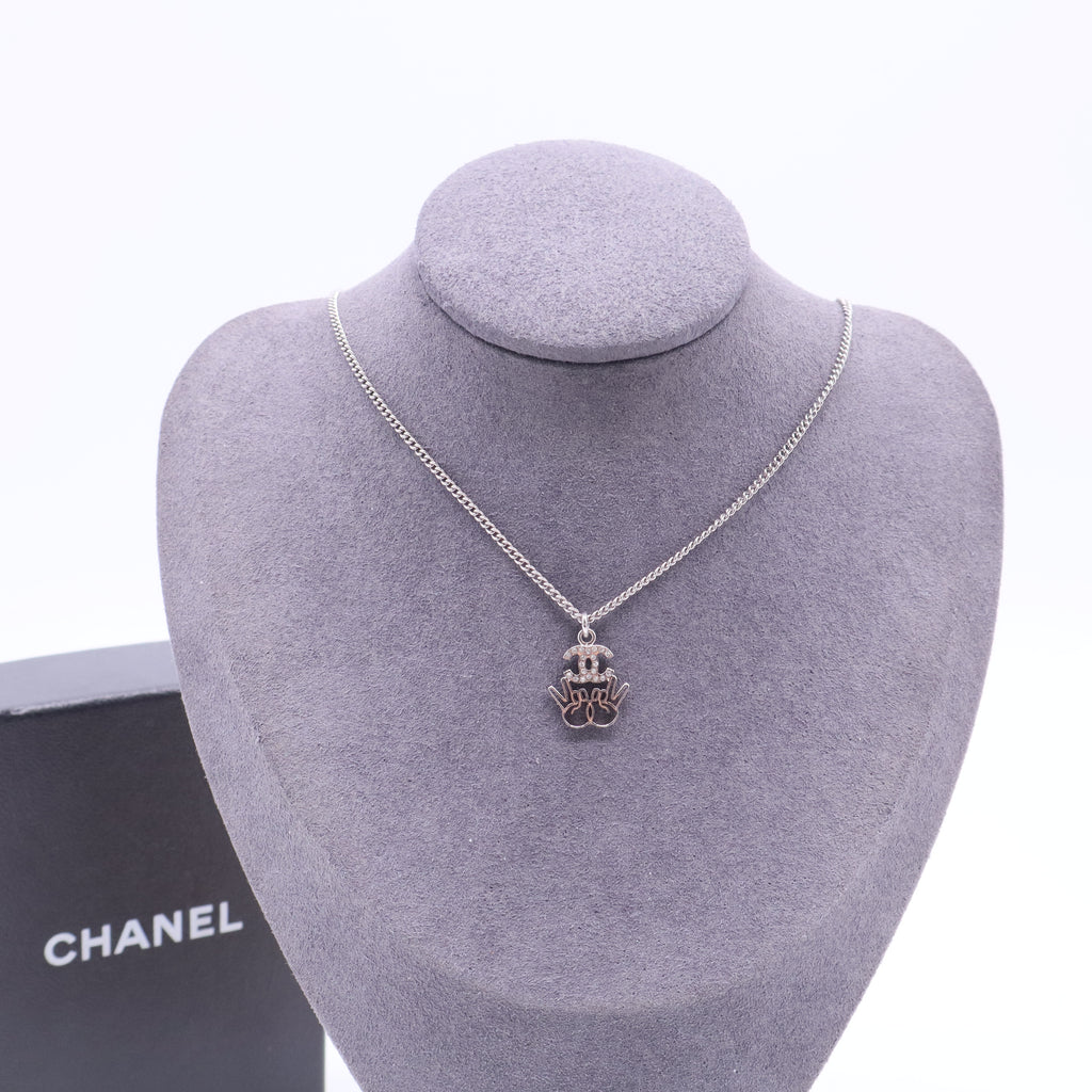 CC Double Peace Emoji Pendant Necklace Metal with Crystals-W20031