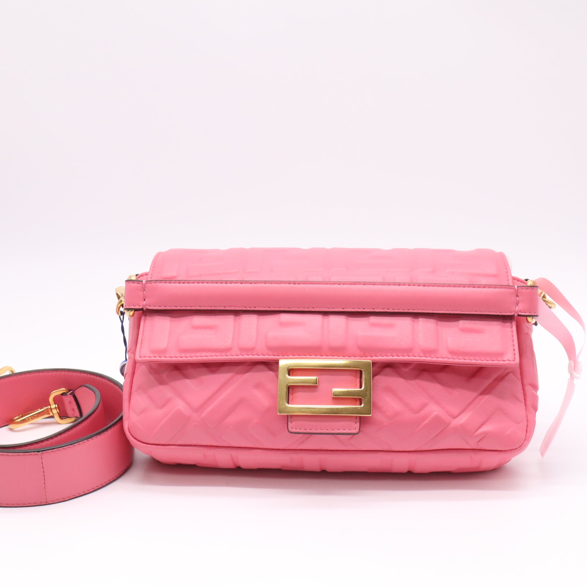 Fendi Rosa FF Embossed Nappa Leather Baguette Bag twins LDJ4681