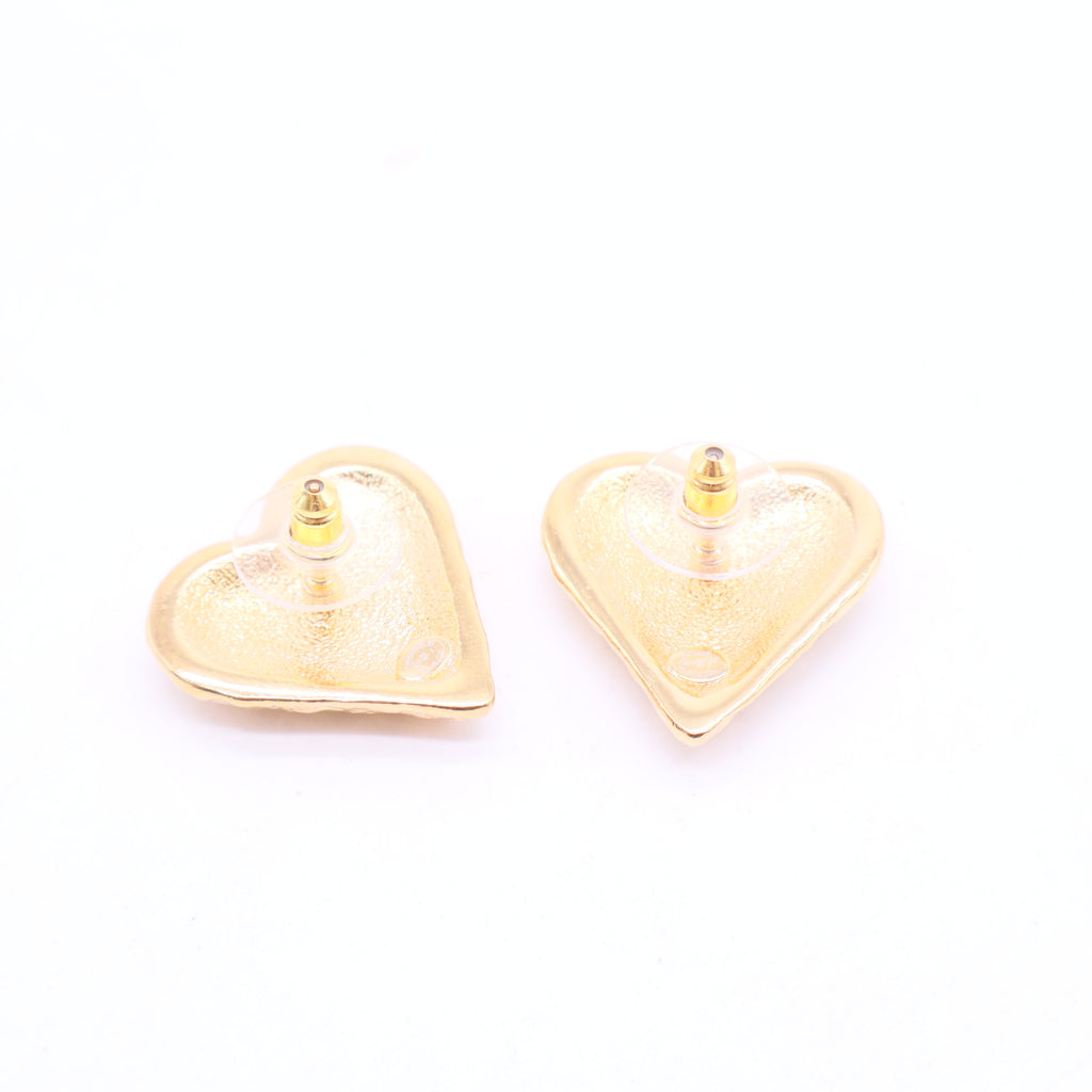 Metal Resin CC Heart Earrings Gold Black