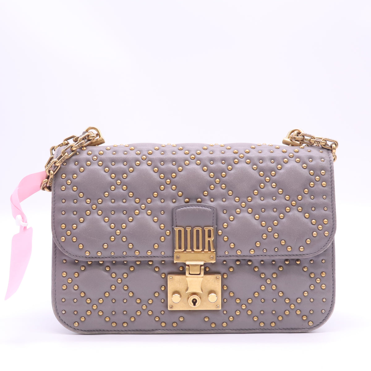 Christian Dior Lambskin Cannage Studded Dioraddict Flap Bag Grey Twins LDJ6271