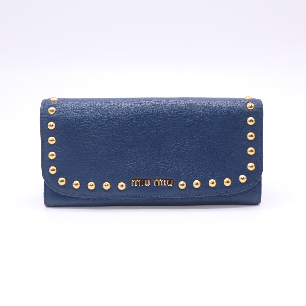 Miu Miu Studded Leather Long Flap Snap Wallet W22839