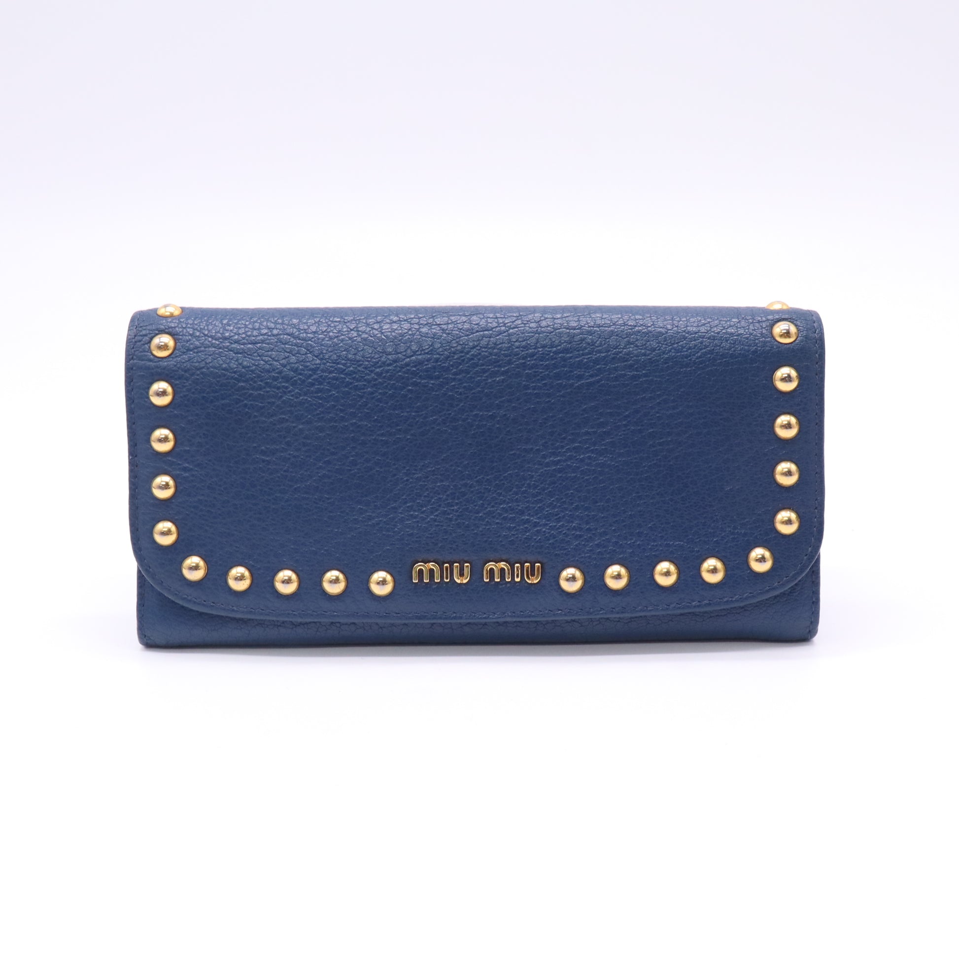 Miu Miu Studded Leather Long Flap Snap Wallet W22839