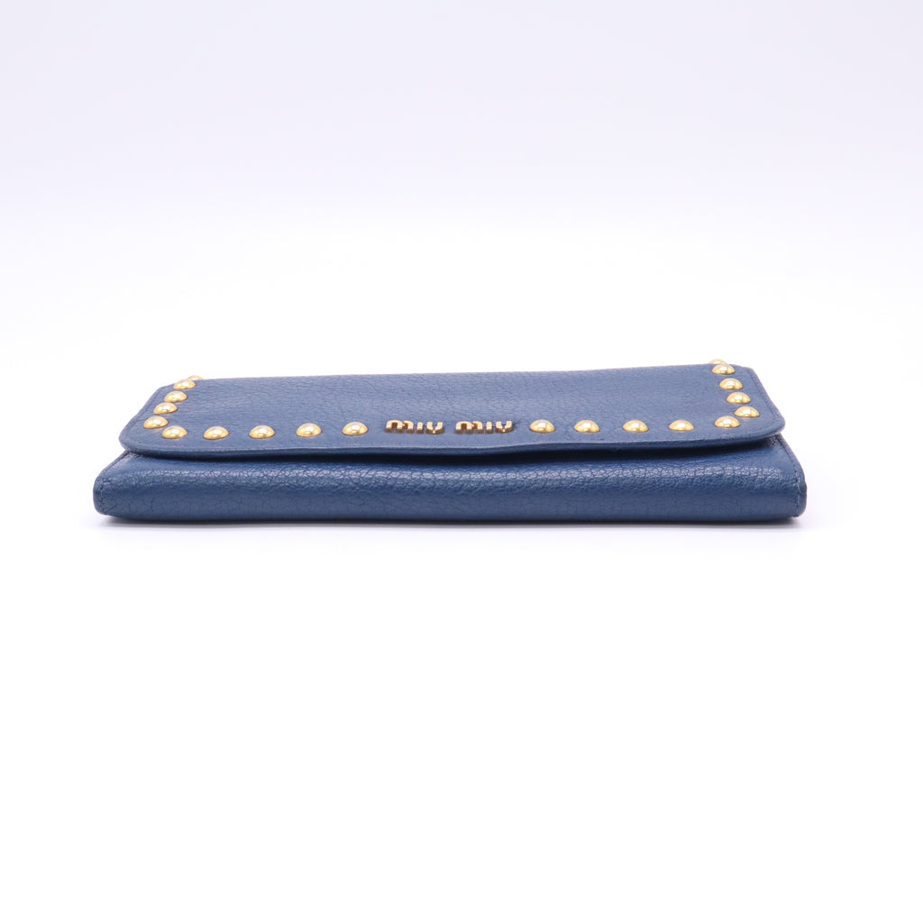 Miu Miu Studded Leather Long Flap Snap Wallet W22839