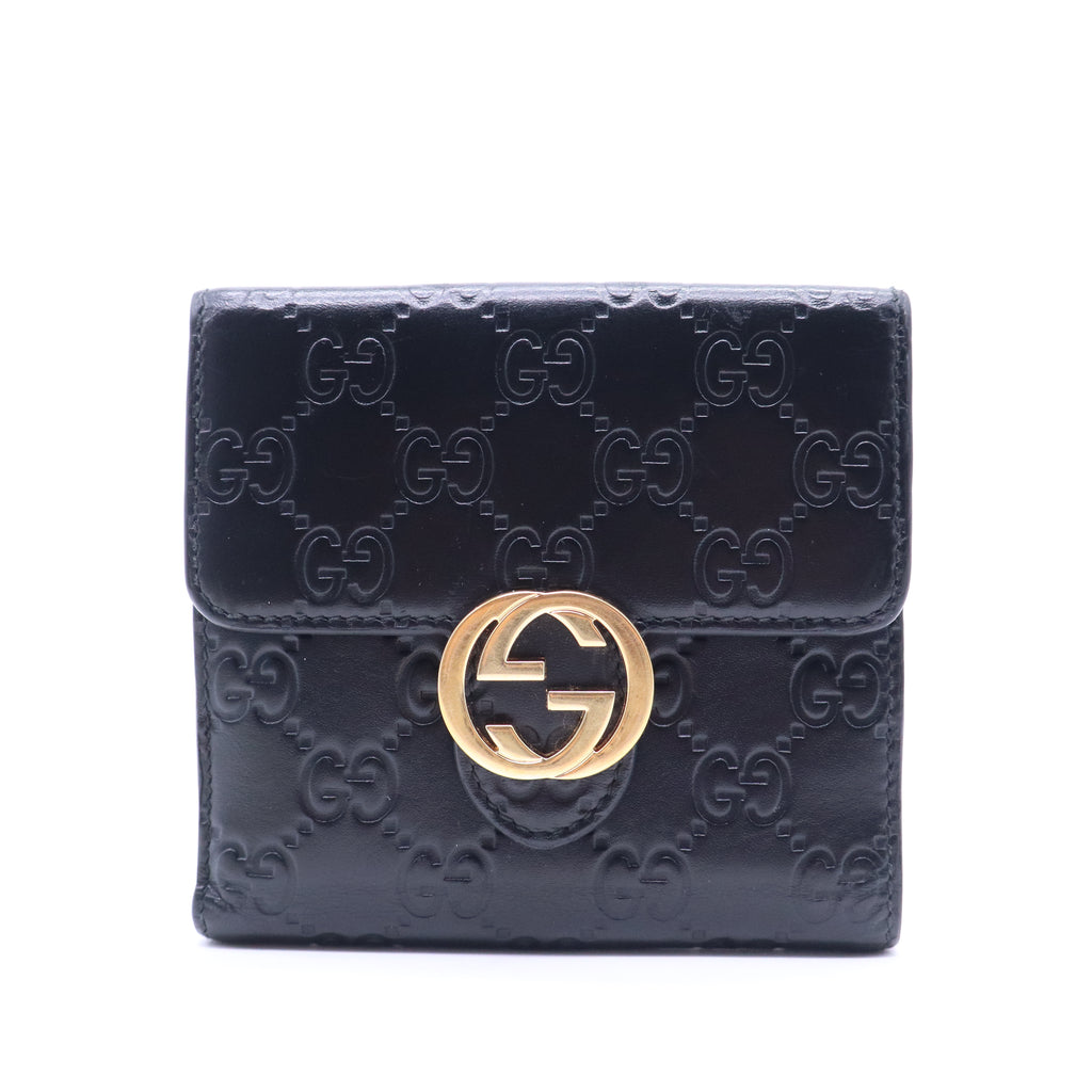 Gucci Black Guccissima Leather Interlocking G French Wallet W20720