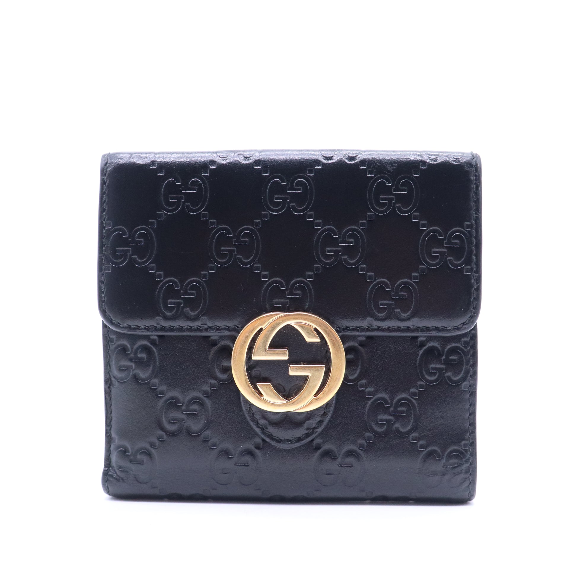Gucci Black Guccissima Leather Interlocking G French Wallet W20720