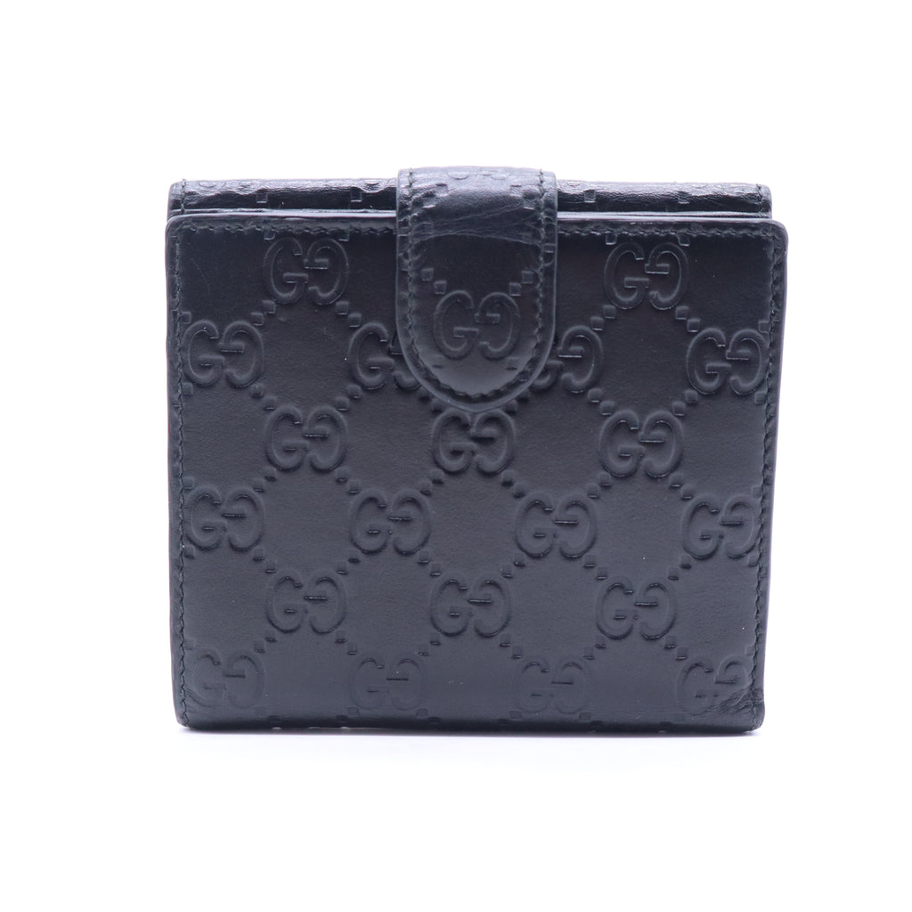 Gucci Black Guccissima Leather Interlocking G French Wallet W20720