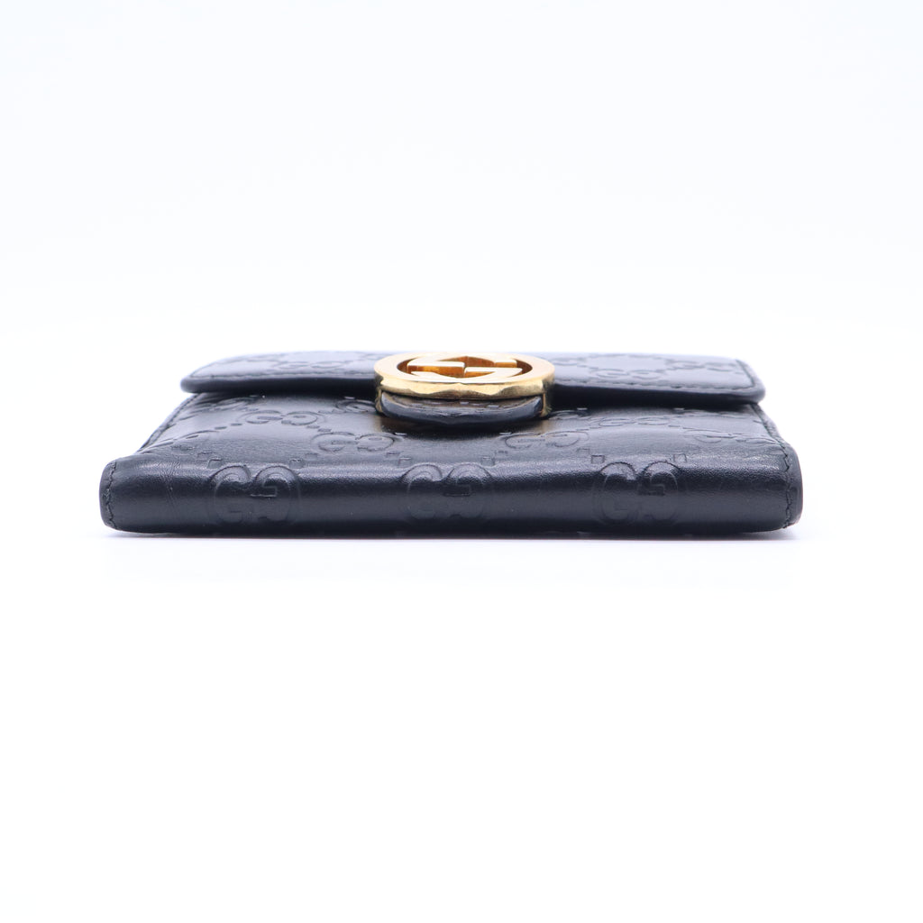 Gucci Black Guccissima Leather Interlocking G French Wallet W20720