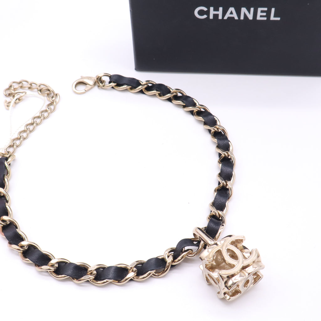 Chanel Cube Coco Mark Necklace Metal/Lambskin Twins LDJ5201