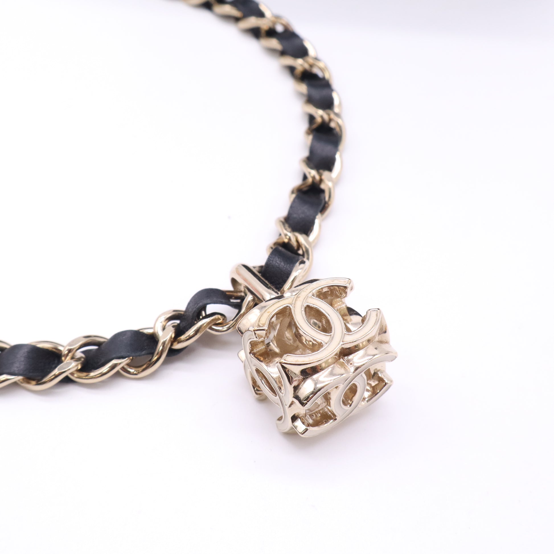 Chanel Cube Coco Mark Necklace Metal/Lambskin Twins LDJ5201