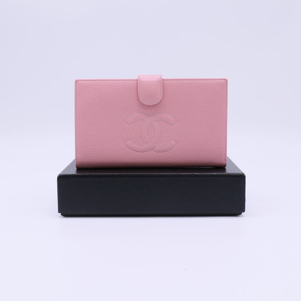 Chanel Pink Caviar CC Stitch Long Bifold Wallet W21403
