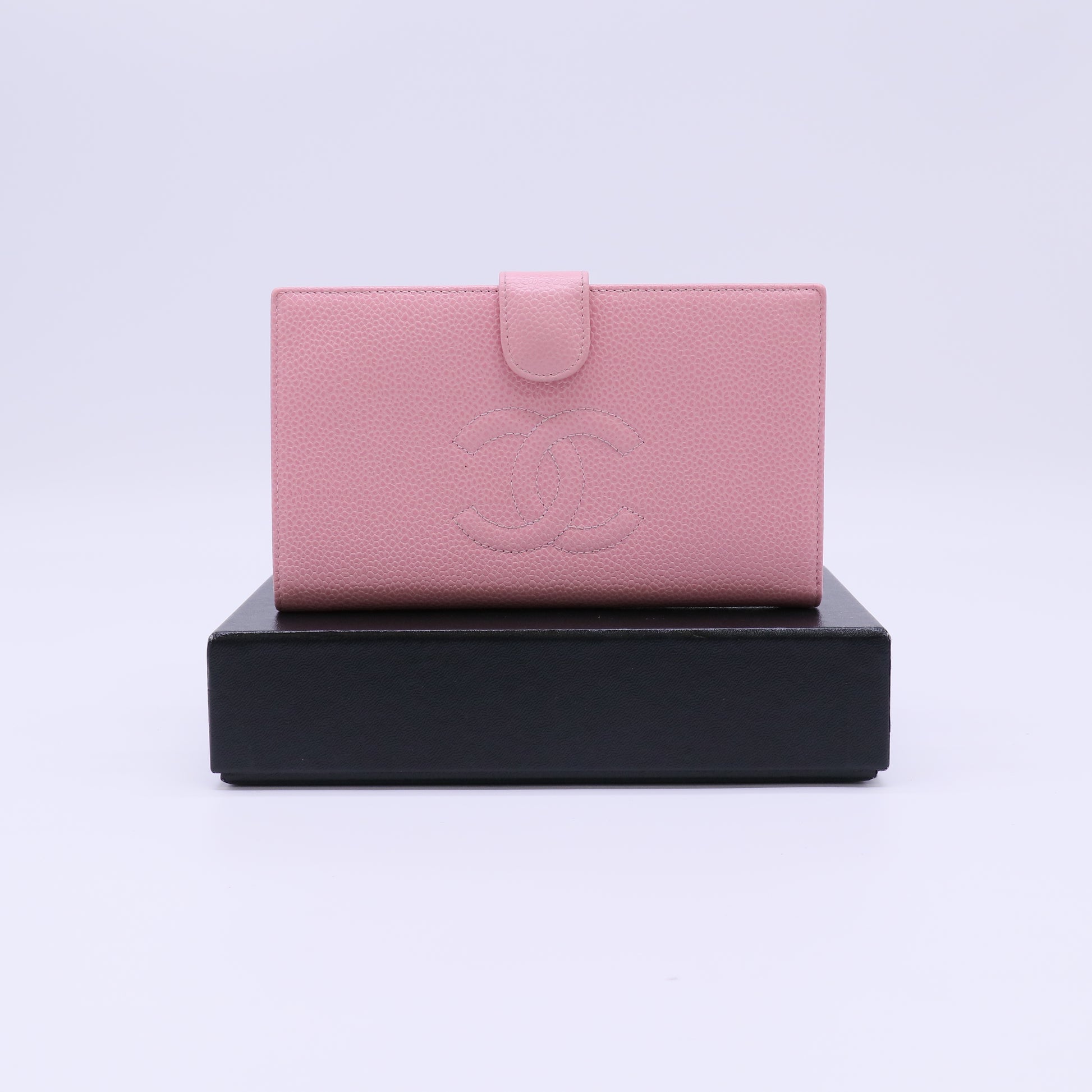 Chanel Pink Caviar CC Stitch Long Bifold Wallet W21403
