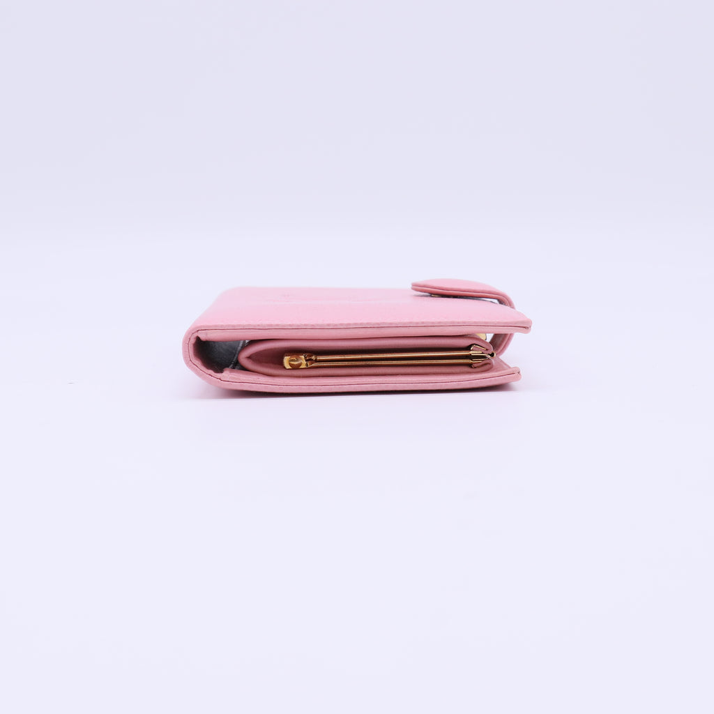 Chanel Pink Caviar CC Stitch Long Bifold Wallet W21403