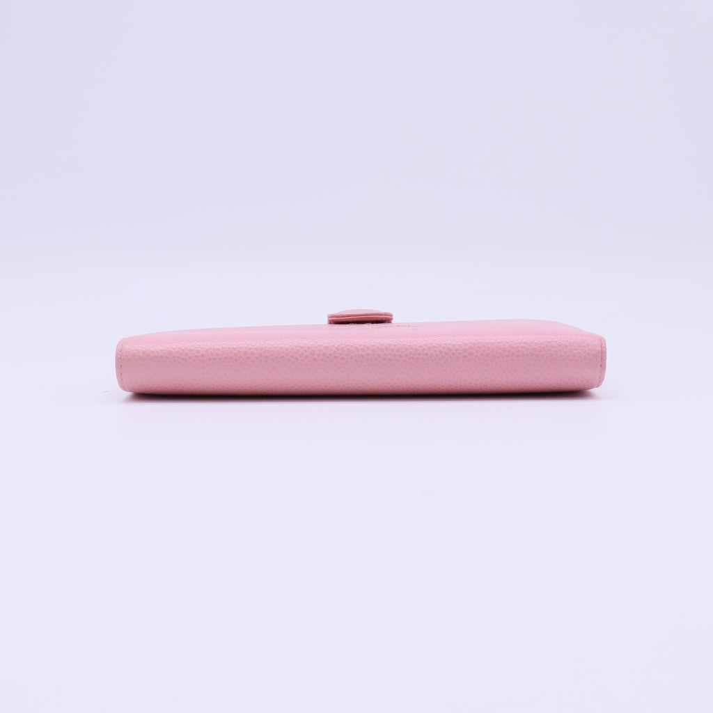 Chanel Pink Caviar CC Stitch Long Bifold Wallet W21403