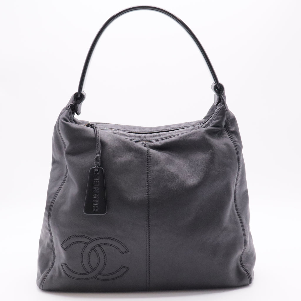 Vintage Black Lambskin CC Tortoise Handle Hobo