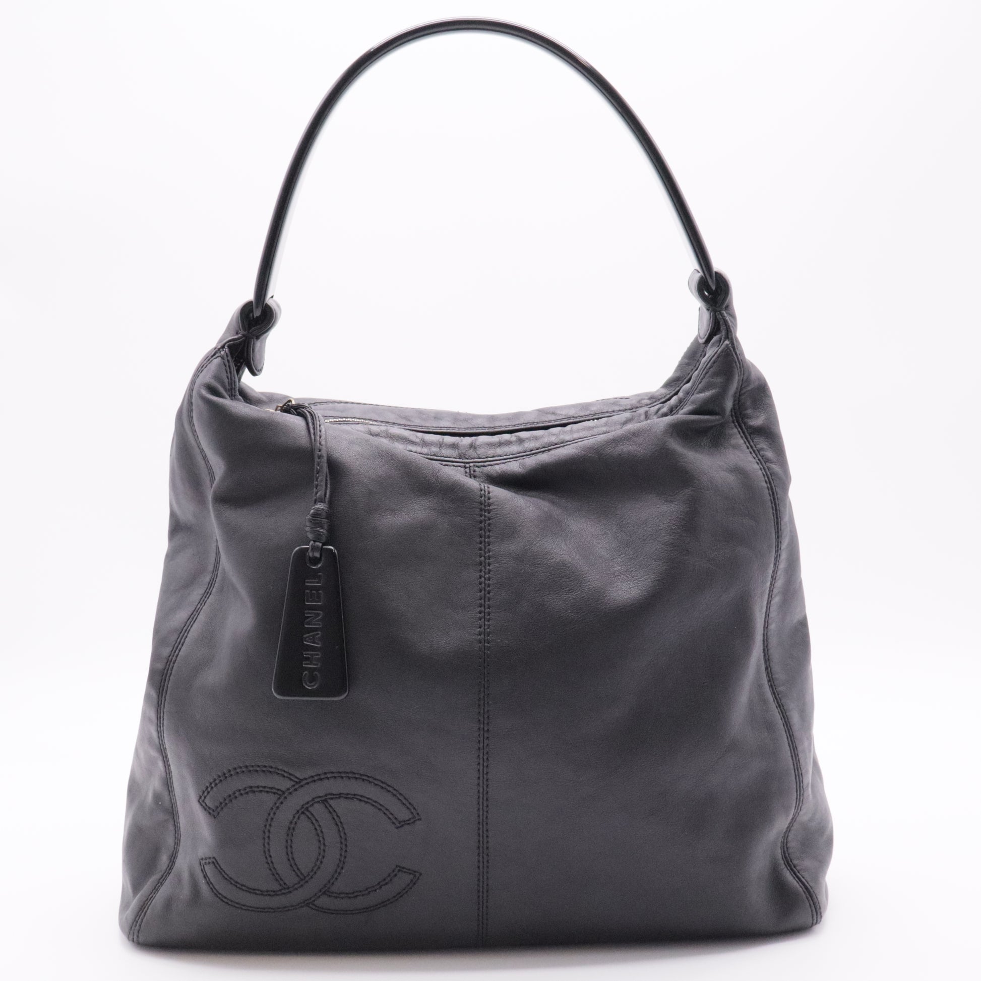 Vintage Black Lambskin CC Tortoise Handle Hobo