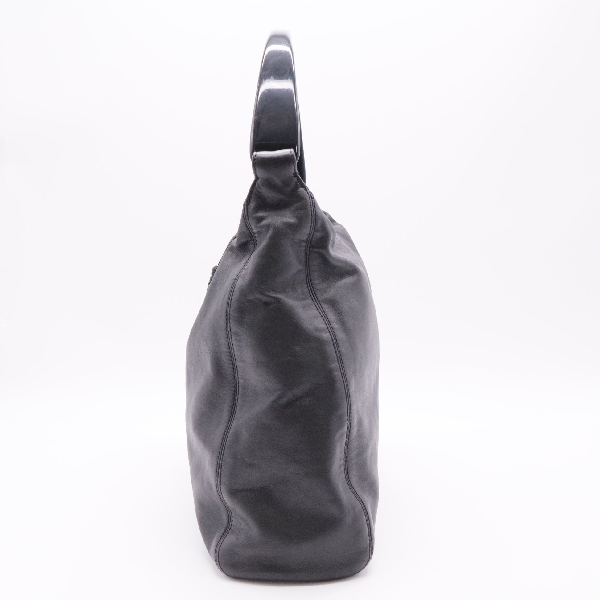 Vintage Black Lambskin CC Tortoise Handle Hobo