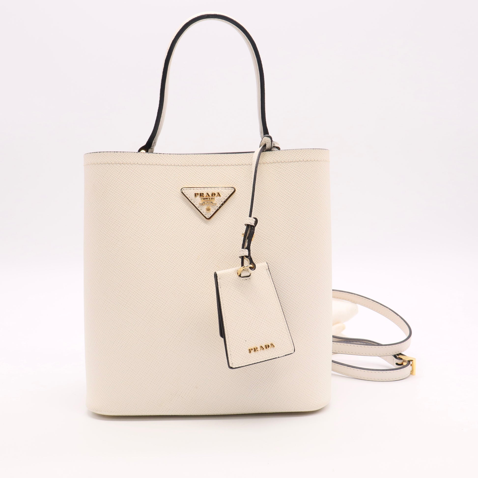 White Saffiano Leather Panier Medium Bucket Bag Twins