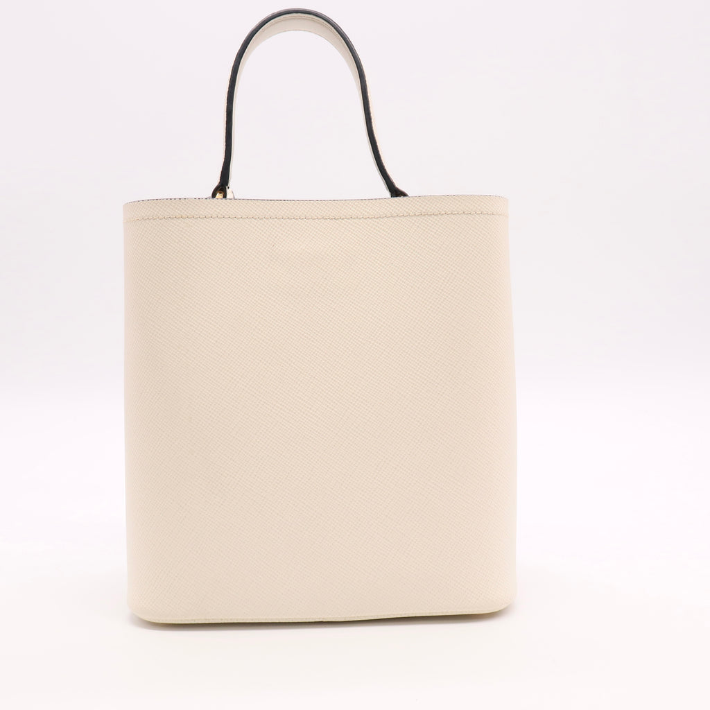 White Saffiano Leather Panier Medium Bucket Bag Twins