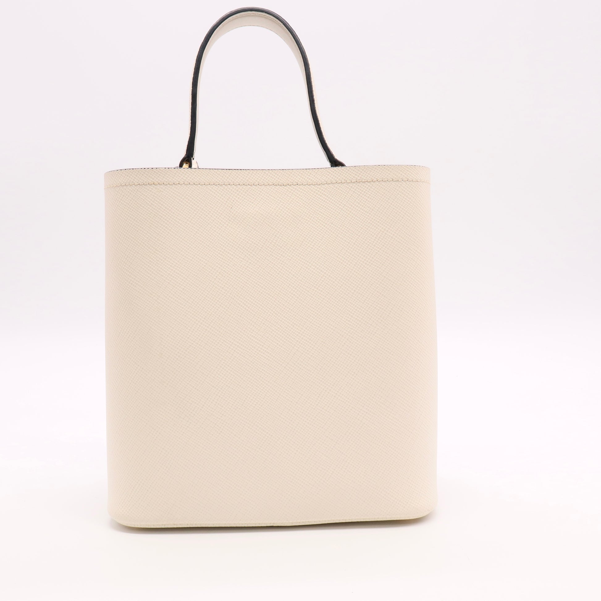 White Saffiano Leather Panier Medium Bucket Bag Twins