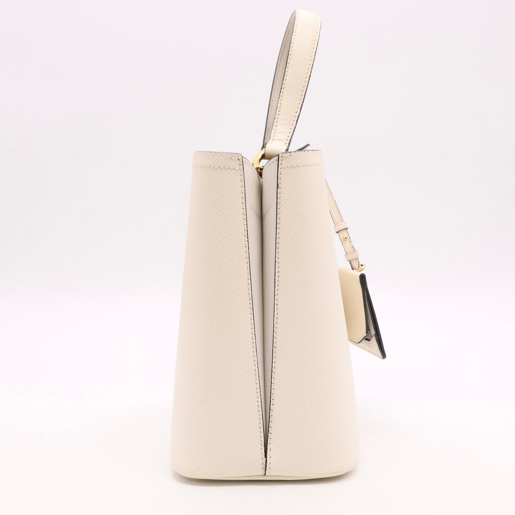 White Saffiano Leather Panier Medium Bucket Bag Twins