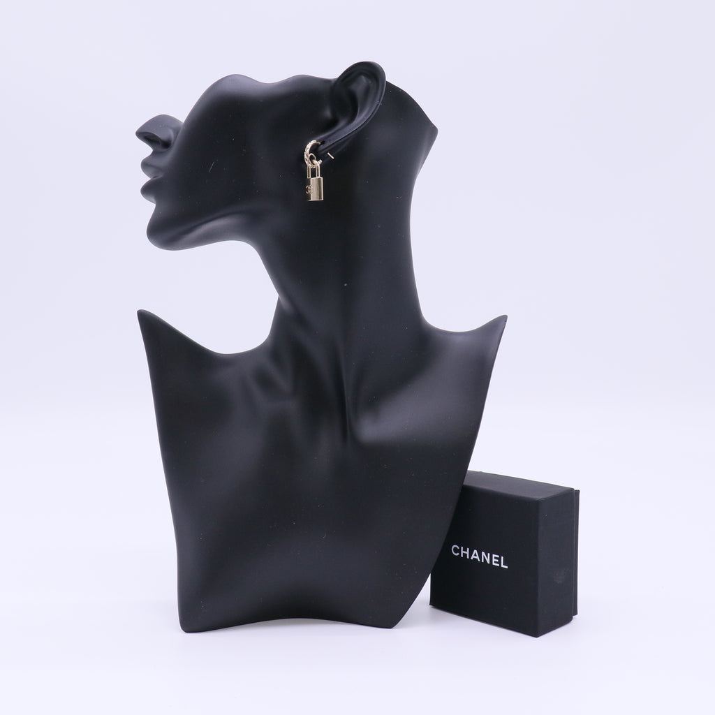 Chanel CC Padlock Drop Hoop Earrings W22137