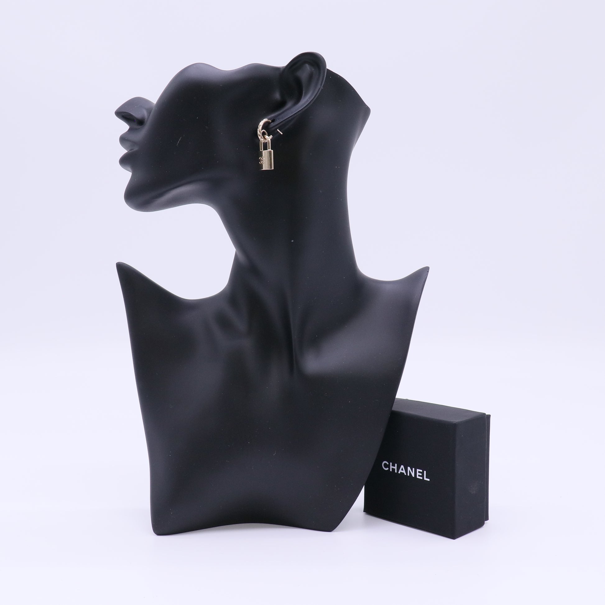 Chanel CC Padlock Drop Hoop Earrings W22137
