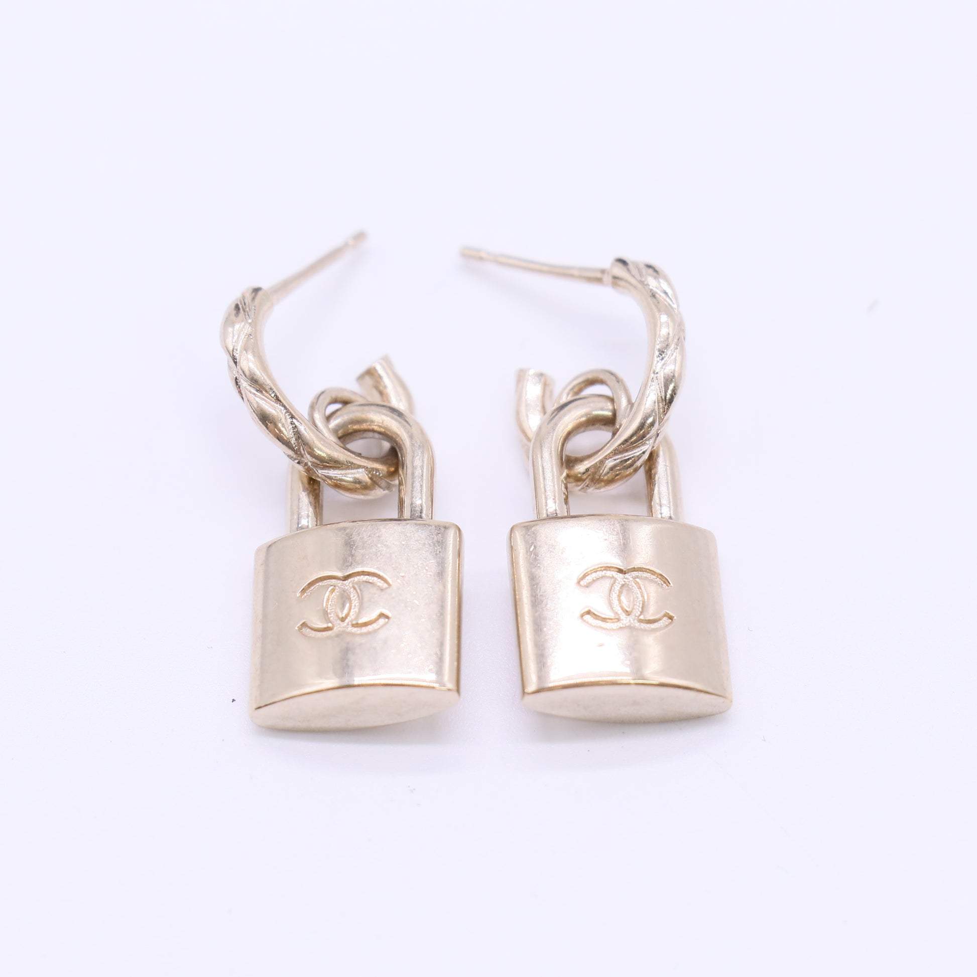 Chanel CC Padlock Drop Hoop Earrings W22137