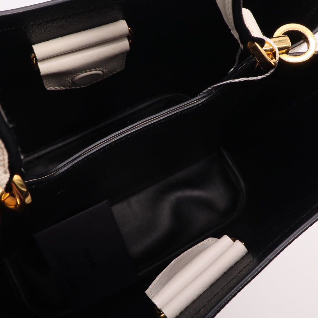 White Saffiano Leather Panier Medium Bucket Bag Twins