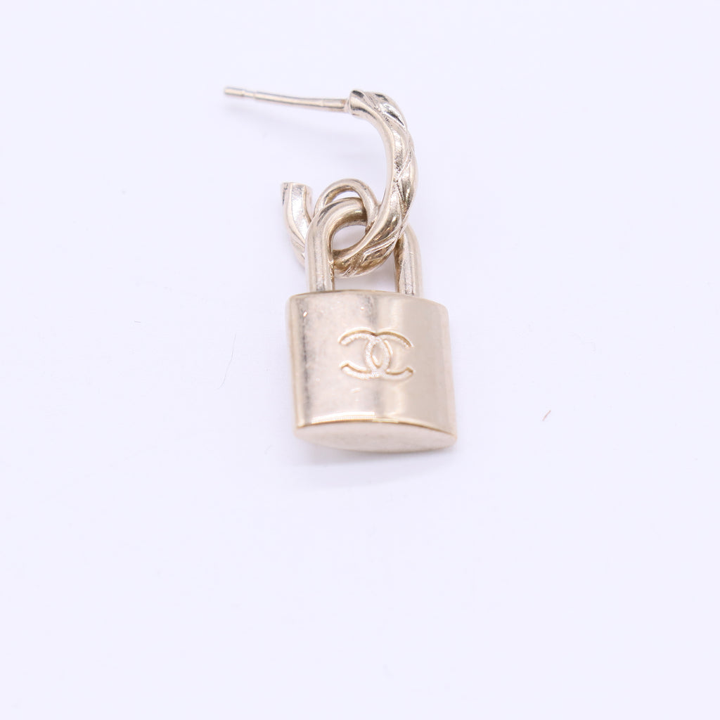 Chanel CC Padlock Drop Hoop Earrings W22137