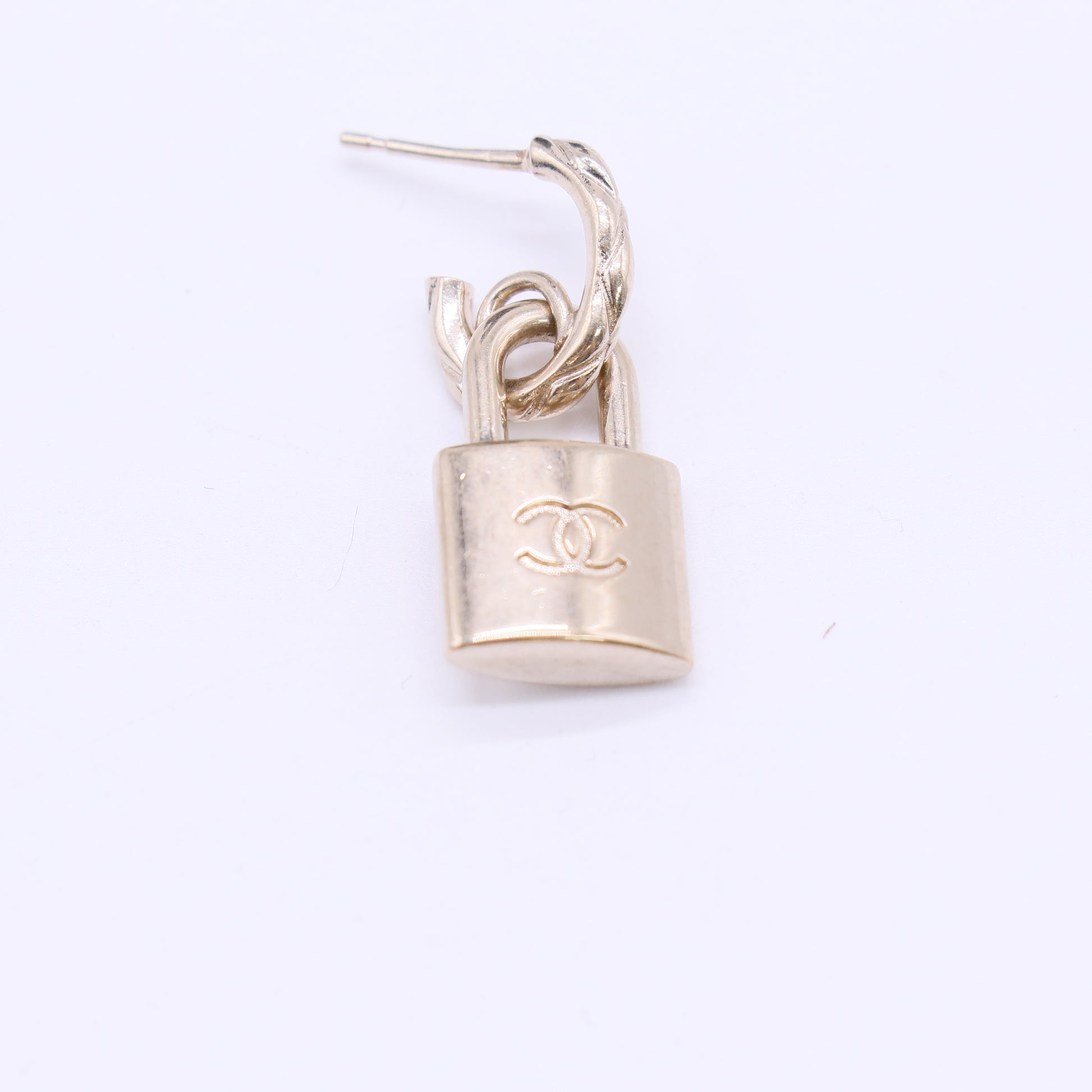 Chanel CC Padlock Drop Hoop Earrings W22137