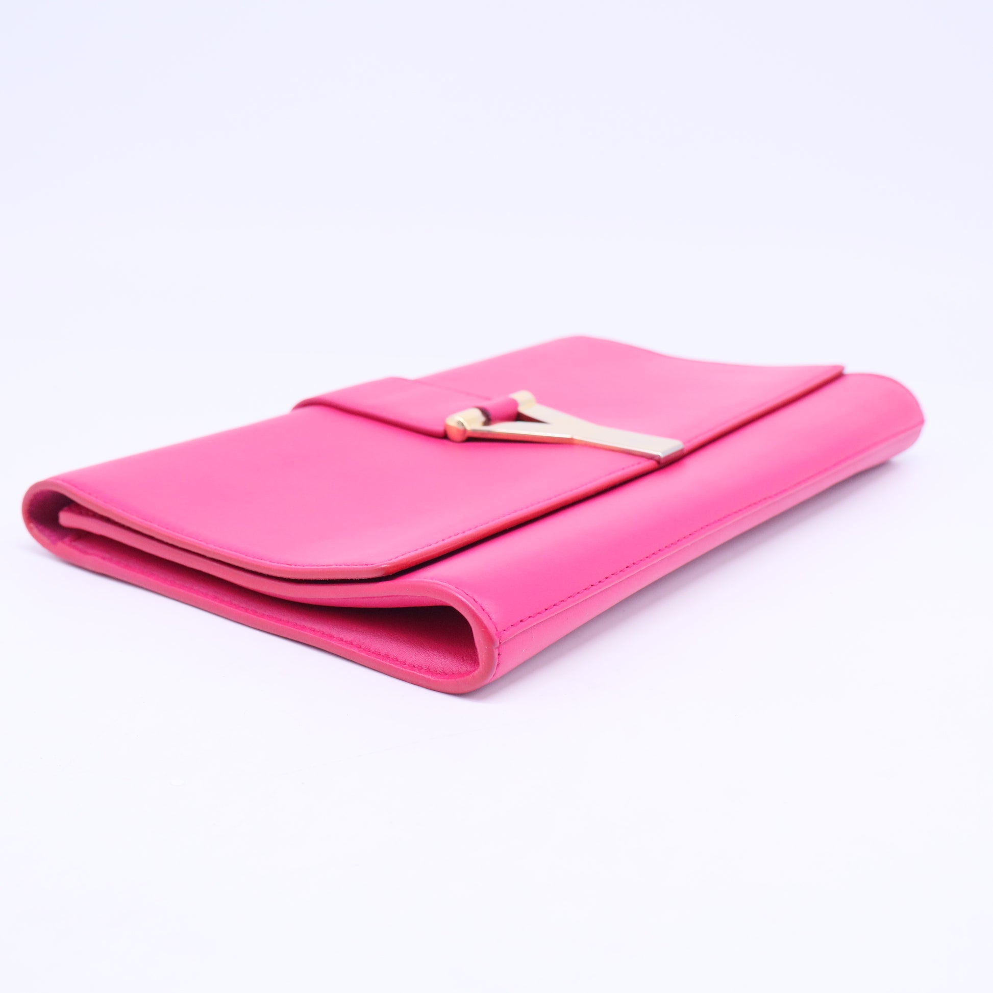 Pink Smooth Calfskin Leather Ligne Y Clutch Bag W20420