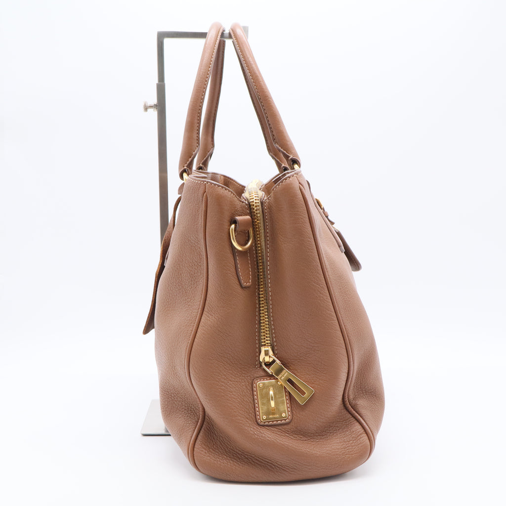 Prada Large Beige Calfskin Vitello Daino Tote Bag