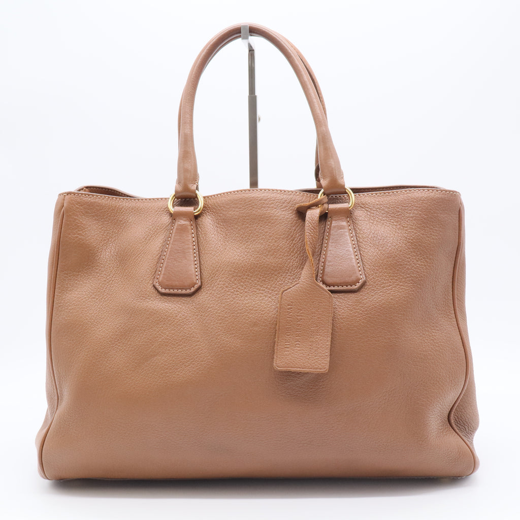 Prada Large Beige Calfskin Vitello Daino Tote Bag