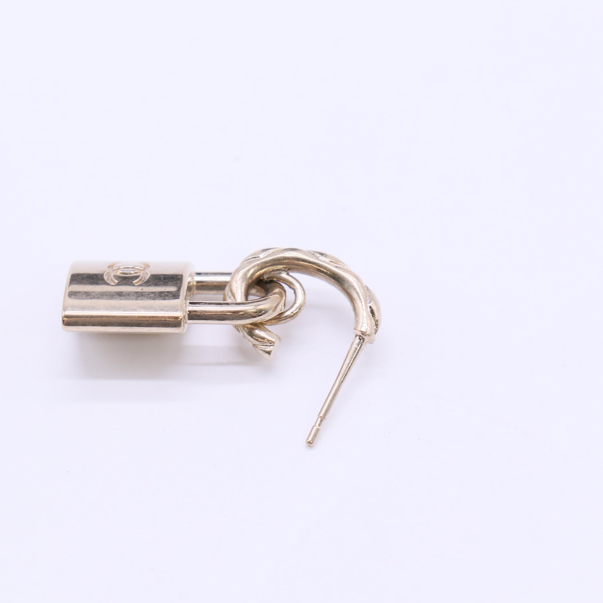 Chanel CC Padlock Drop Hoop Earrings W22137