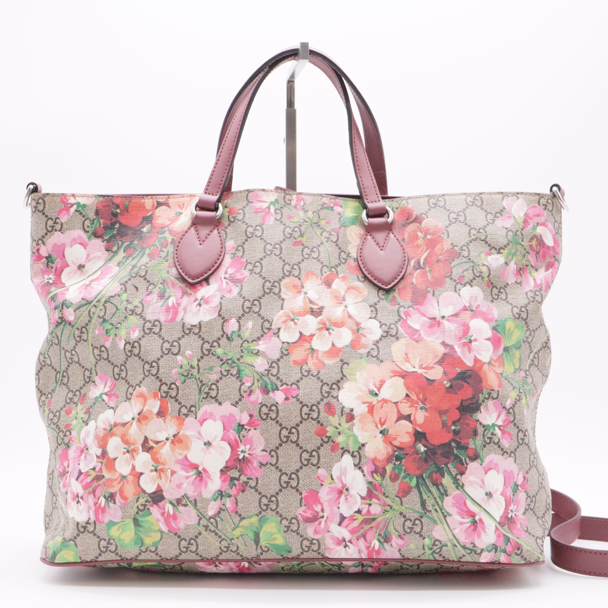 Signature Fold Over Tote Blooms Print GG Coated Canvas