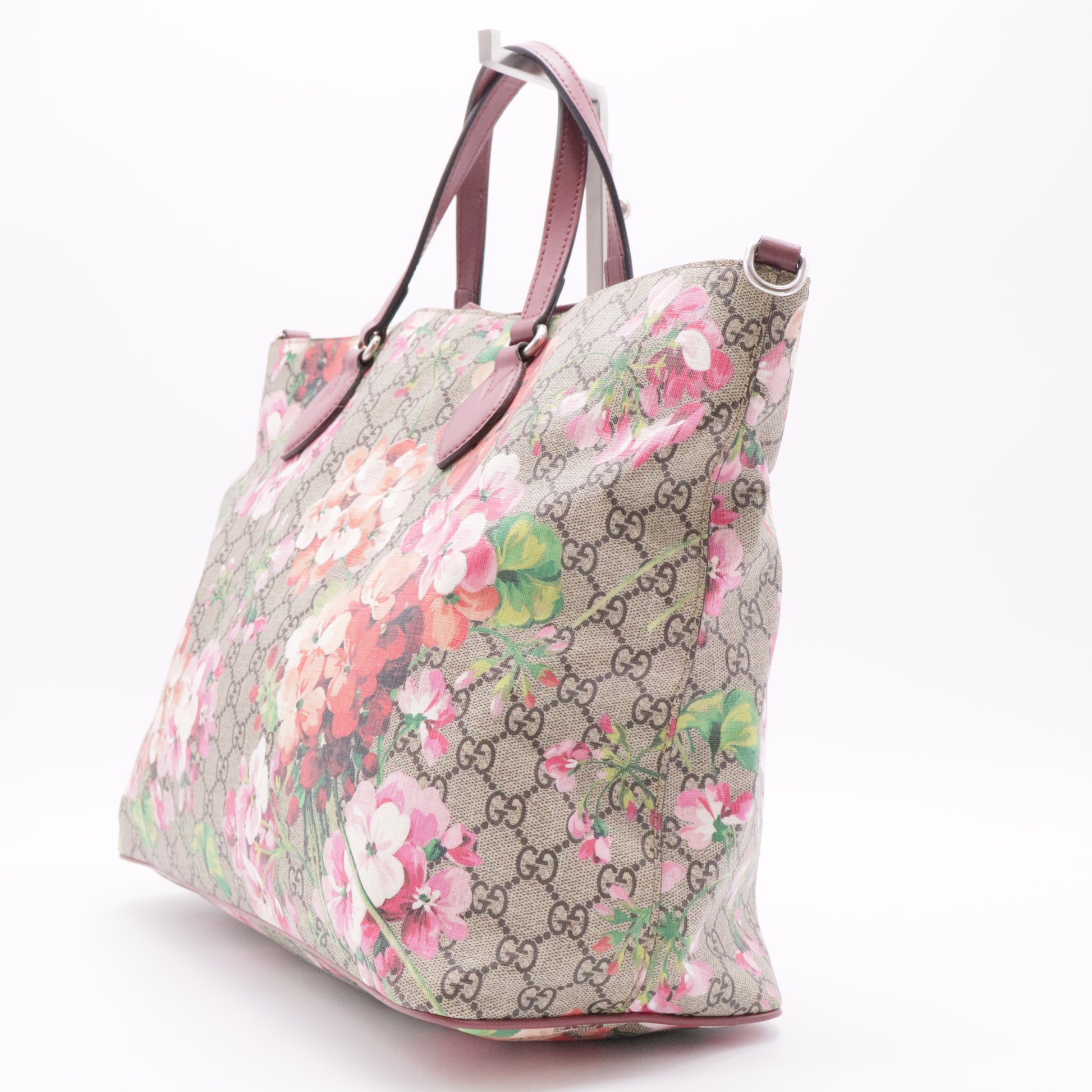Signature Fold Over Tote Blooms Print GG Coated Canvas