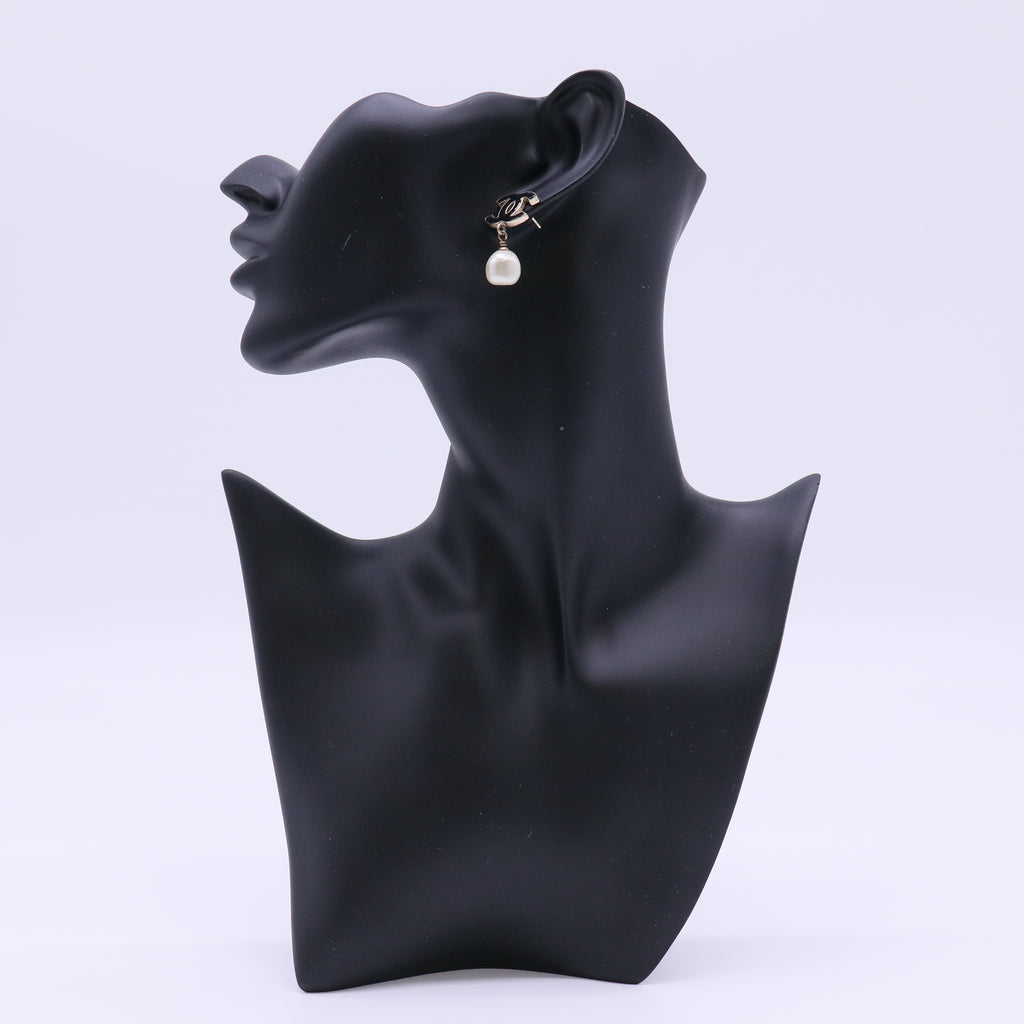 Chanel CC Enamel Drop Pearl Earrings W22130