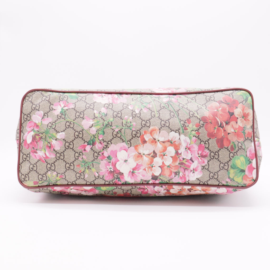 Signature Fold Over Tote Blooms Print GG Coated Canvas