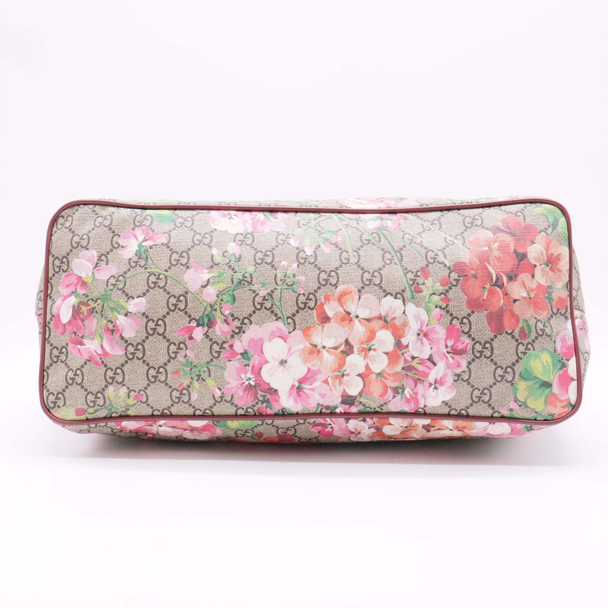 Signature Fold Over Tote Blooms Print GG Coated Canvas