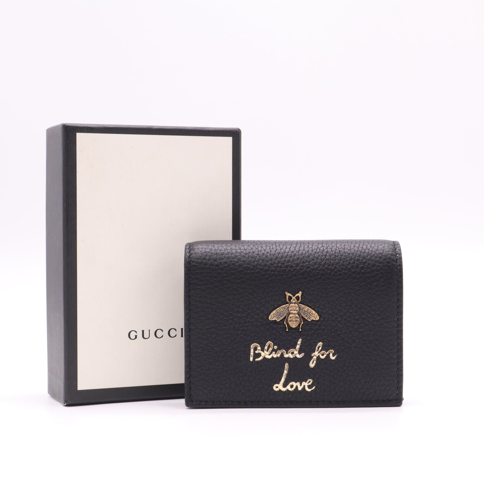 Gucci Animalier "Blind for Love" Bee Leather Card Case Wallet W22240