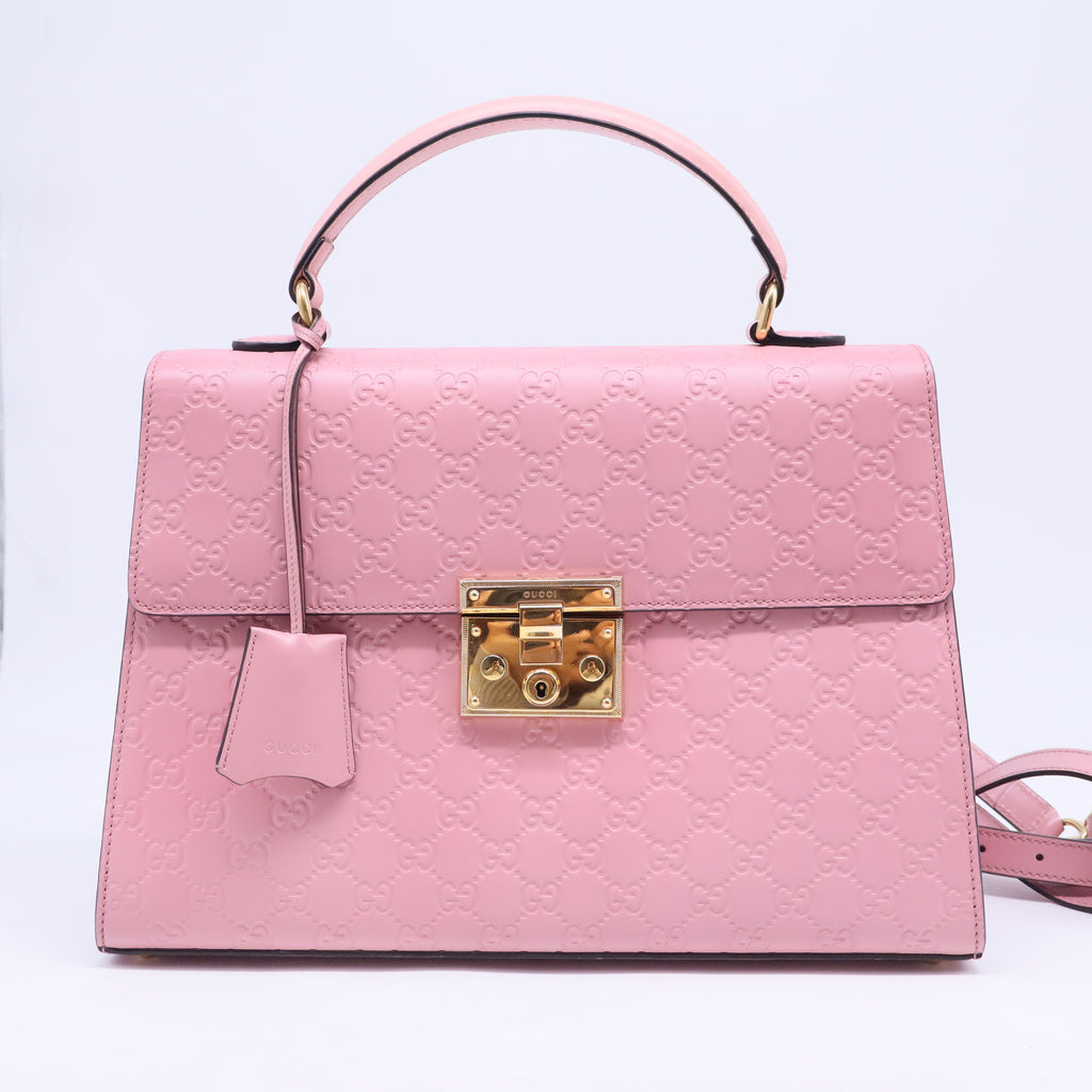 Pink Guccissima Leather Medium Padlock Top Handle Bag B20356