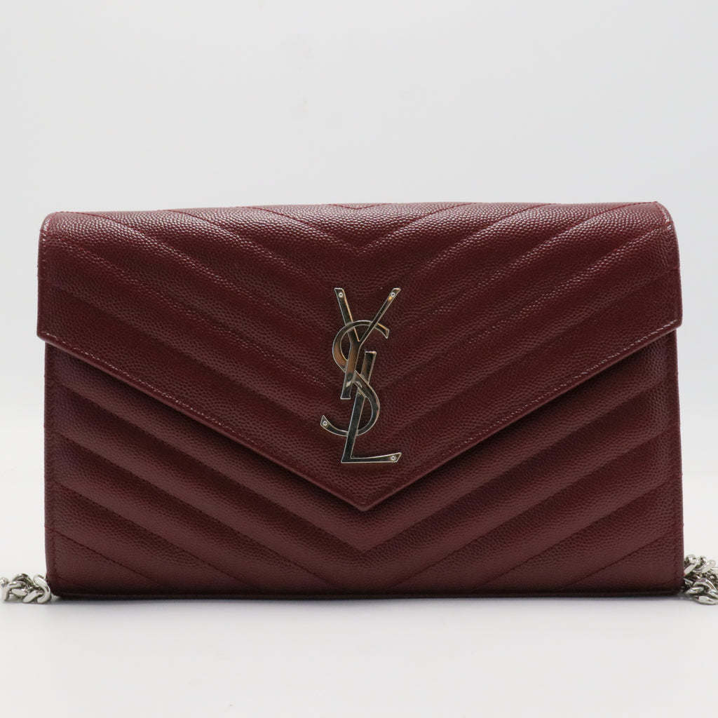 Grain De Poudre Matelasse Chevron Monogram Chain Wallet Palissandre