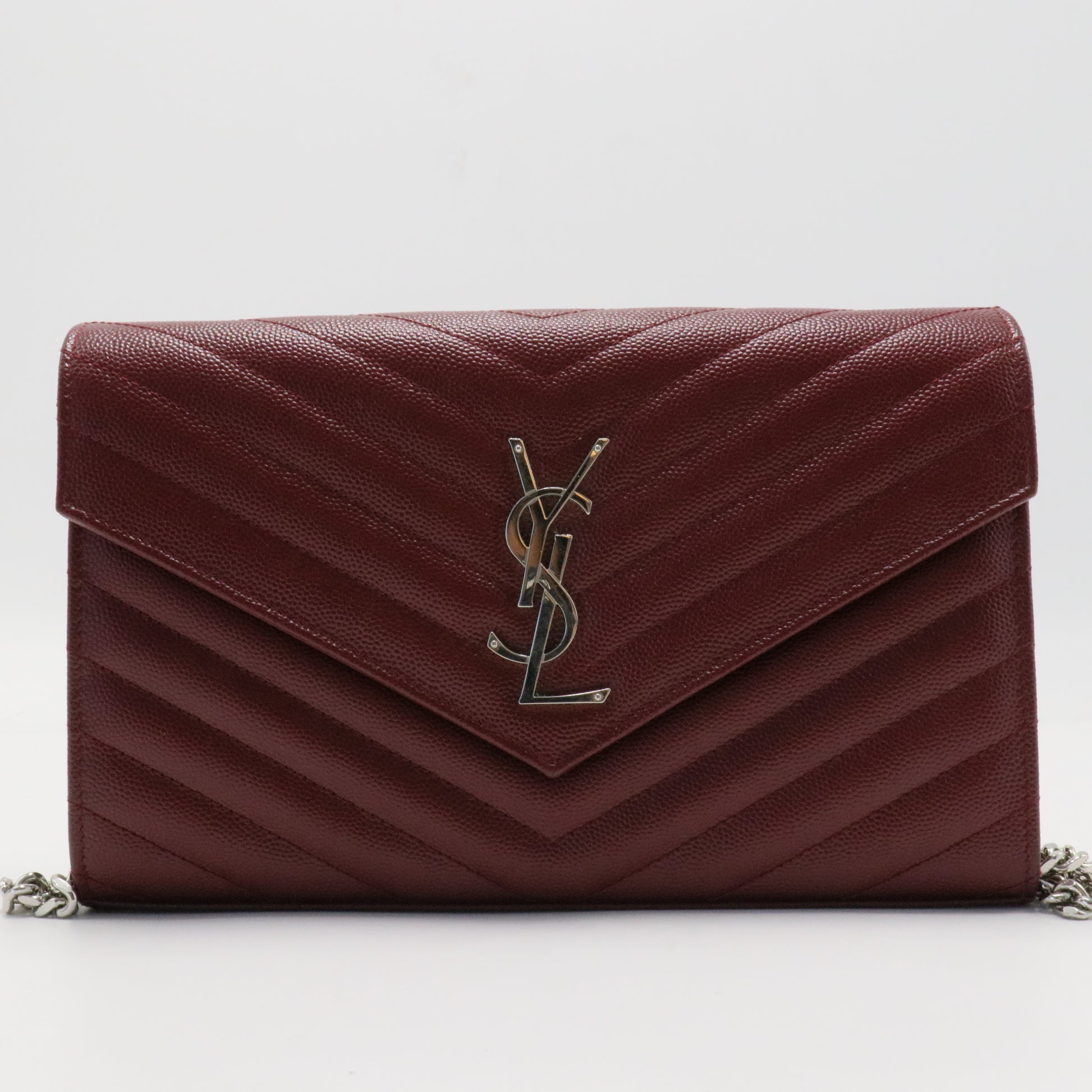 Grain De Poudre Matelasse Chevron Monogram Chain Wallet Palissandre