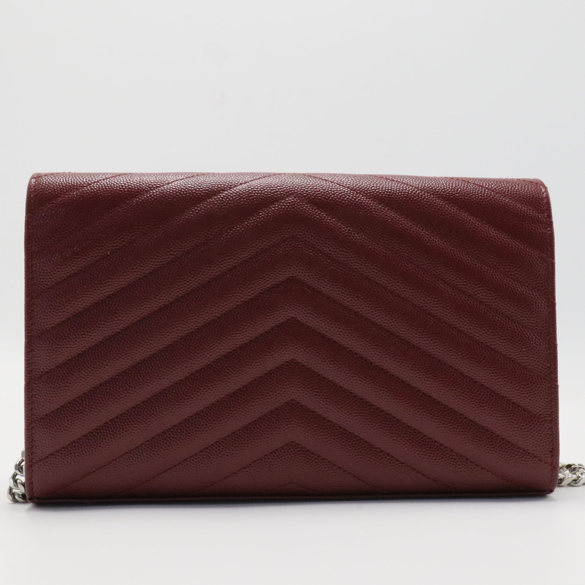 Grain De Poudre Matelasse Chevron Monogram Chain Wallet Palissandre