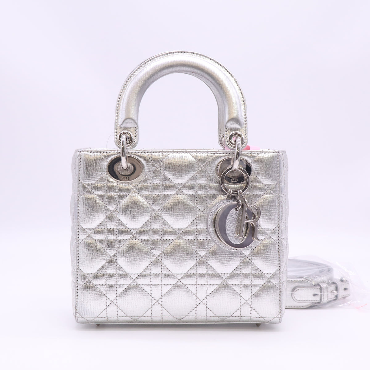 Mini Lady Dior Bag in Iridescent Metallic Silver-Tone Cannage Lambskin Twins LDJ6348