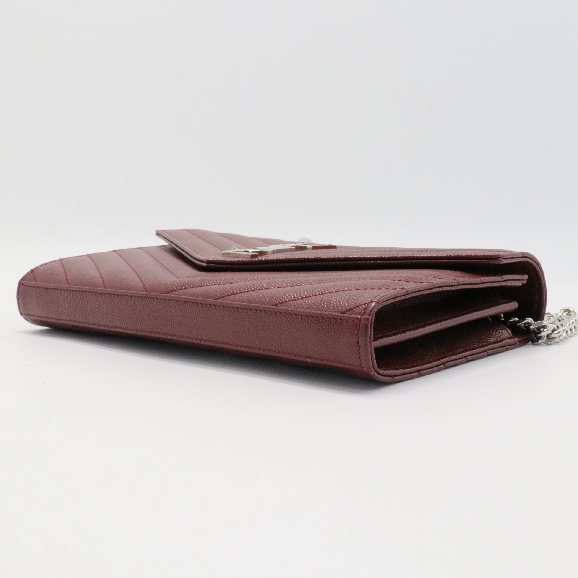 Grain De Poudre Matelasse Chevron Monogram Chain Wallet Palissandre