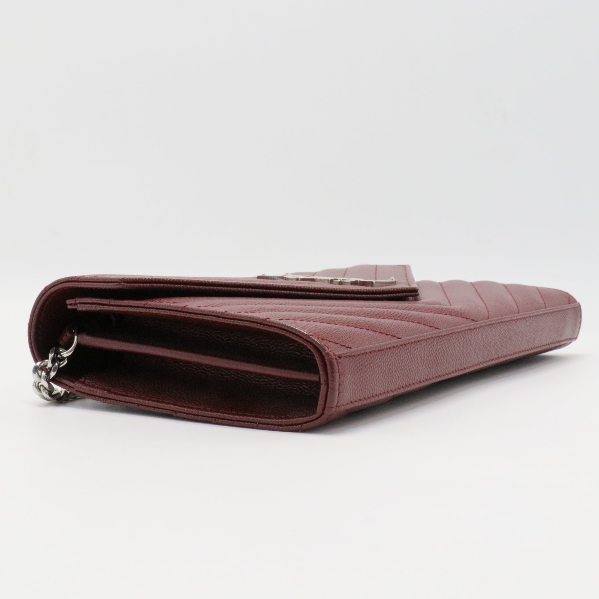 Grain De Poudre Matelasse Chevron Monogram Chain Wallet Palissandre